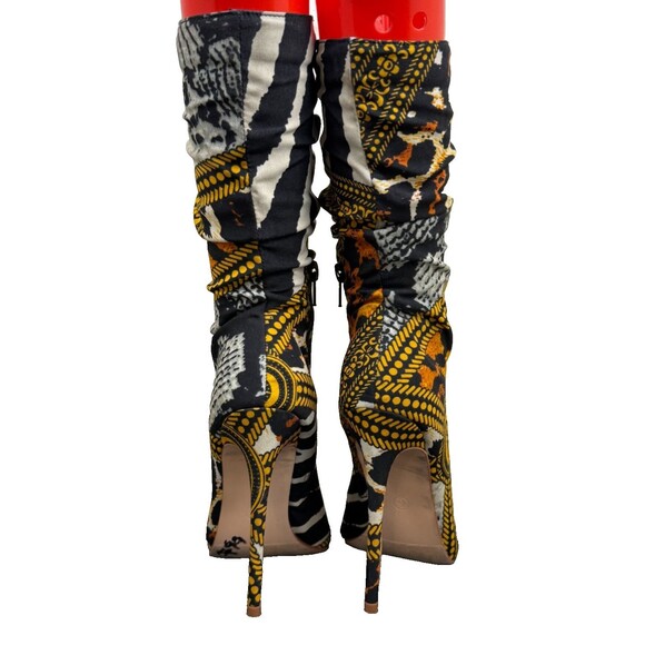 Animal Stiletto Heel Booties 6 Black Gold Chic Clubwear Peep Toe Boots Going Out - Picture 5 of 8